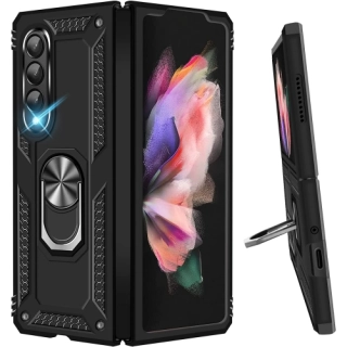 Samsung Galaxy Z Fold 3 Kılıf Zırhlı Standlı Mıknatıslı Katlanabilir Tank Kapak - Siyah