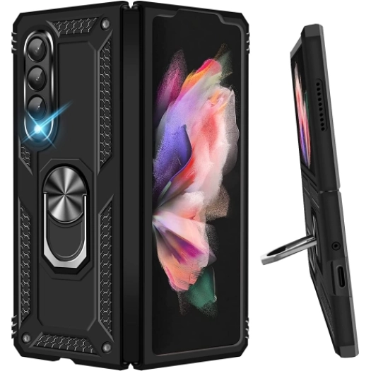 Samsung Galaxy Z Fold 3 Kılıf Zırhlı Standlı Mıknatıslı Katlanabilir Tank Kapak - Siyah