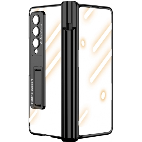 Samsung Galaxy Z Fold 4 Kılıf Kıpta Standlı Kalem Bölmeli Kapak - Gold