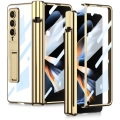 Samsung Galaxy Z Fold 4 Kılıf Kıpta Standlı Kalem Bölmeli Kapak - Gold