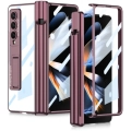 Samsung Galaxy Z Fold 4 Kılıf Kıpta Standlı Kalem Bölmeli Kapak - Mürdüm
