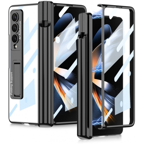 Samsung Galaxy Z Fold 4 Kılıf Kıpta Standlı Kalem Bölmeli Kapak - Siyah