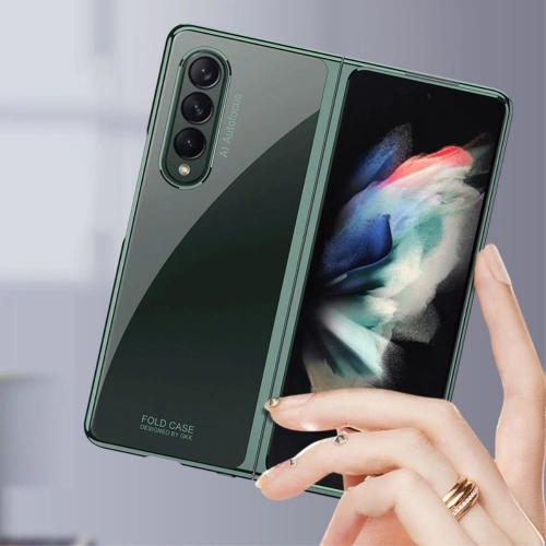 Samsung Galaxy Z Fold 4 Kılıf Metal Görünümlü Esnek Kıpta Kapak - Gümüş