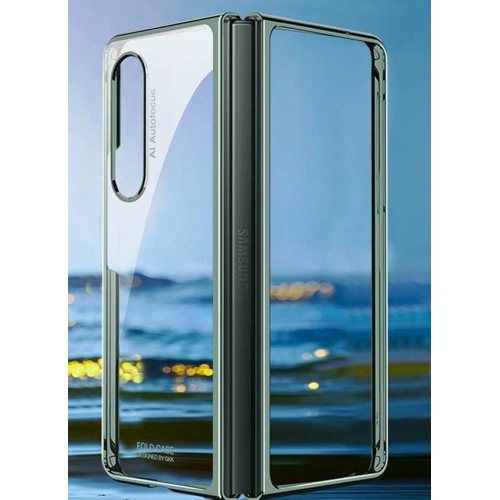 Samsung Galaxy Z Fold 4 Kılıf Metal Görünümlü Esnek Kıpta Kapak - Gümüş