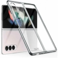Samsung Galaxy Z Fold 4 Kılıf Metal Görünümlü Esnek Kıpta Kapak - Gümüş