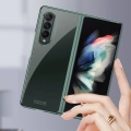 Samsung Galaxy Z Fold 4 Kılıf Metal Görünümlü Esnek Kıpta Kapak - Rose Gold