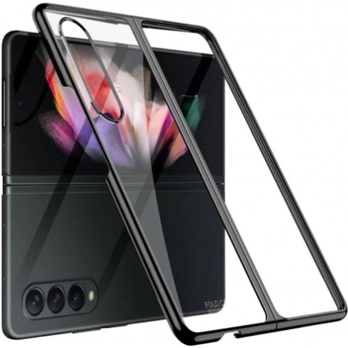 Samsung Galaxy Z Fold 4 Kılıf Metal Görünümlü Esnek Kıpta Kapak - Siyah