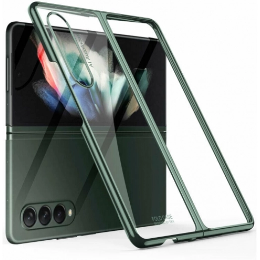 Samsung Galaxy Z Fold 4 Kılıf Metal Görünümlü Esnek Kıpta Kapak - Yeşil