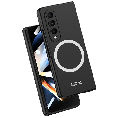 Samsung Galaxy Z Fold 4 Kılıf Wireless Şarj Özellikli Metal Görünümlü Magsafe Kıpta Kapak - Siyah