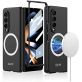 Samsung Galaxy Z Fold 4 Kılıf Wireless Şarj Özellikli Metal Görünümlü Magsafe Kıpta Kapak - Siyah