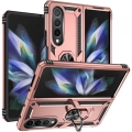 Samsung Galaxy Z Fold 4 Kılıf Zırhlı Standlı Mıknatıslı Katlanabilir Tank Kapak - Rose Gold