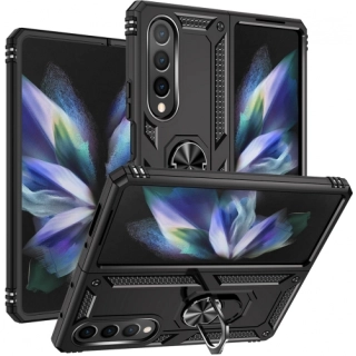 Samsung Galaxy Z Fold 4 Kılıf Zırhlı Standlı Mıknatıslı Katlanabilir Tank Kapak - Siyah