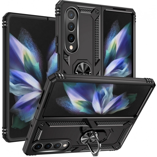 Samsung Galaxy Z Fold 4 Kılıf Zırhlı Standlı Mıknatıslı Katlanabilir Tank Kapak - Siyah
