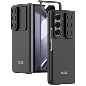 Samsung Galaxy Z Fold 5 Kılıf Kıpta Sürgülü Kamera Lens Korumalı Kapak - Siyah