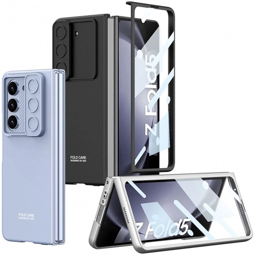 Samsung Galaxy Z Fold 5 Kılıf Kıpta Sürgülü Kamera Lens Korumalı Kapak - Siyah