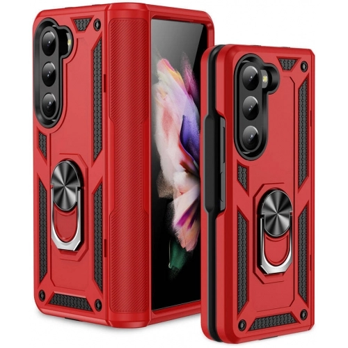 Samsung Galaxy Z Fold 5 Kılıf Zırhlı Standlı Mıknatıslı Tank Kapak - Kırmızı