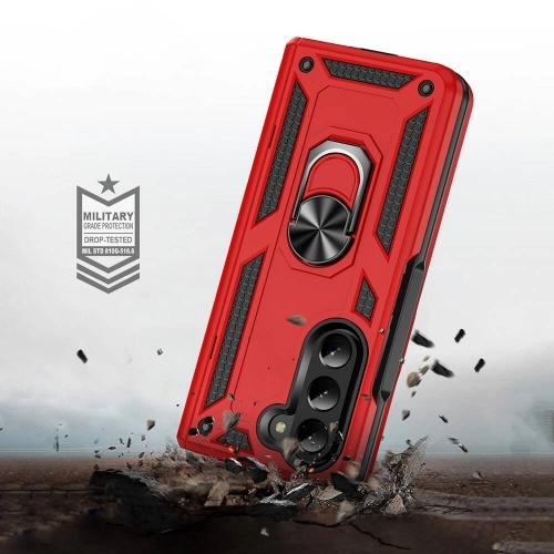 Samsung Galaxy Z Fold 5 Kılıf Zırhlı Standlı Mıknatıslı Tank Kapak - Kırmızı