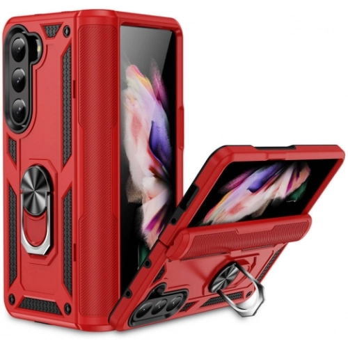 Samsung Galaxy Z Fold 5 Kılıf Zırhlı Standlı Mıknatıslı Tank Kapak - Kırmızı
