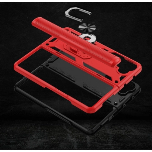 Samsung Galaxy Z Fold 5 Kılıf Zırhlı Standlı Mıknatıslı Tank Kapak - Kırmızı