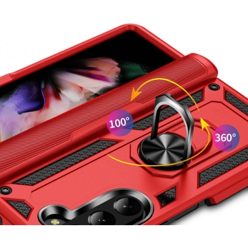 Samsung Galaxy Z Fold 5 Kılıf Zırhlı Standlı Mıknatıslı Tank Kapak - Mavi