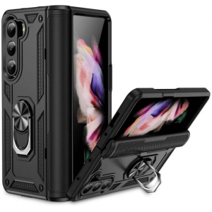 Samsung Galaxy Z Fold 5 Kılıf Zırhlı Standlı Mıknatıslı Tank Kapak - Siyah