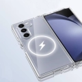 Samsung Galaxy Z Fold 6 Kılıf Magsafe Şarj Özellikli Şeffaf Sert PC Embos Kapak - Şeffaf