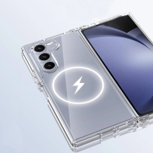 Samsung Galaxy Z Fold 6 Kılıf Magsafe Şarj Özellikli Şeffaf Sert PC Embos Kapak - Şeffaf