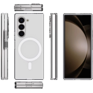 Samsung Galaxy Z Fold 6 Kılıf Magsafe Şarj Özellikli Şeffaf Tek Kamera Çerçeveli Porto Kapak - Şeffaf