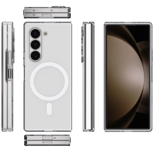 Samsung Galaxy Z Fold 6 Kılıf Magsafe Şarj Özellikli Şeffaf Tek Kamera Çerçeveli Porto Kapak - Şeffaf