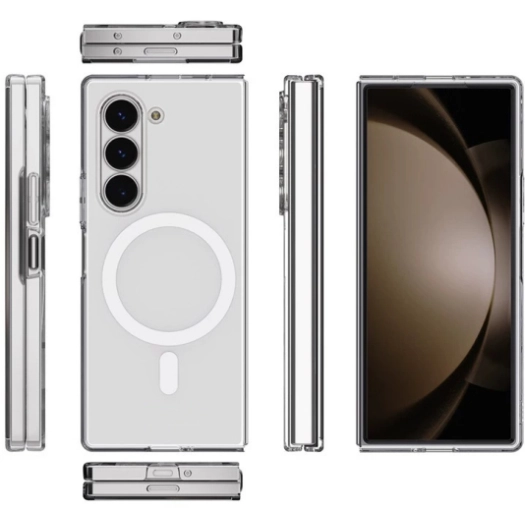 Samsung Galaxy Z Fold 6 Kılıf Magsafe Şarj Özellikli Şeffaf Tek Kamera Çerçeveli Porto Kapak - Şeffaf