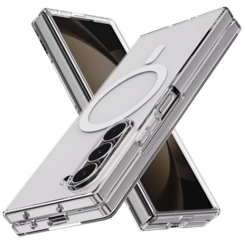 Samsung Galaxy Z Fold 6 Kılıf Magsafe Şarj Özellikli Şeffaf Tek Kamera Çerçeveli Porto Kapak - Şeffaf