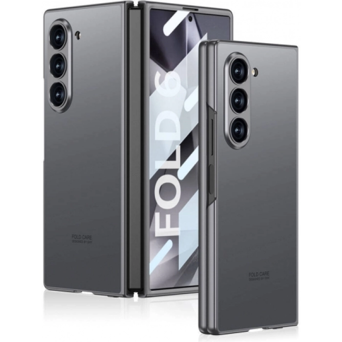 Samsung Galaxy Z Fold 6 Kılıf Titanyum Metal Tasarımlı İnce Kıpta Caz Kapak - Gri