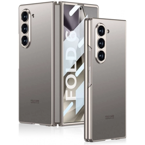 Samsung Galaxy Z Fold 6 Kılıf Titanyum Metal Tasarımlı İnce Kıpta Caz Kapak - Titanyum-Gri
