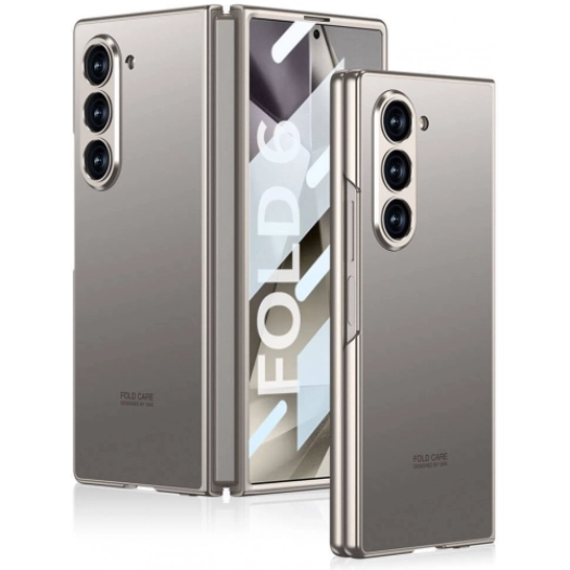 Samsung Galaxy Z Fold 6 Kılıf Titanyum Metal Tasarımlı İnce Kıpta Caz Kapak - Titanyum-Gri