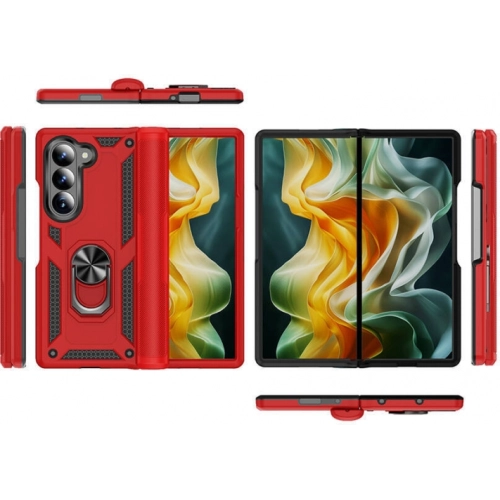 Samsung Galaxy Z Fold 6 Zırhlı Standlı Mıknatıslı Katlanabilir Tank Kapak - Kırmızı