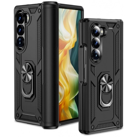 Samsung Galaxy Z Fold 6 Zırhlı Standlı Mıknatıslı Katlanabilir Tank Kapak - Siyah