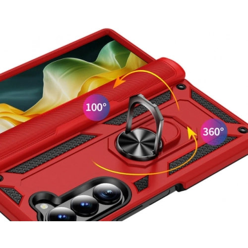 Samsung Galaxy Z Fold 6 Zırhlı Standlı Mıknatıslı Katlanabilir Tank Kapak - Siyah