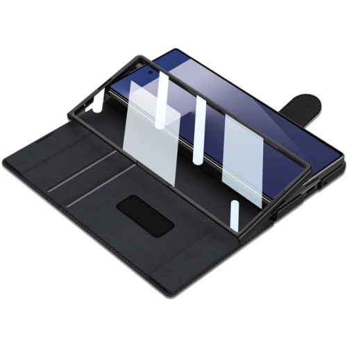 Samsung Galaxy Z Fold 7 Kılıf Kamera Korumalı Karbon Tasarımlı Kıpta Kalemli Fest Kapak - Siyah