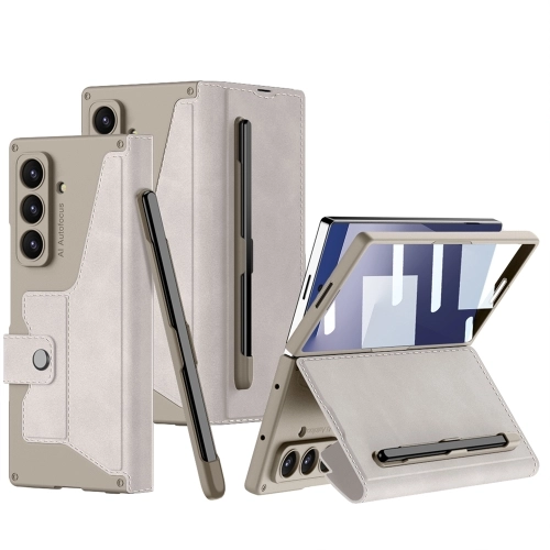 Samsung Galaxy Z Fold 7 Kılıf Kamera Korumalı Karbon Tasarımlı Kıpta Kalemli Fest Kapak - Titanyum