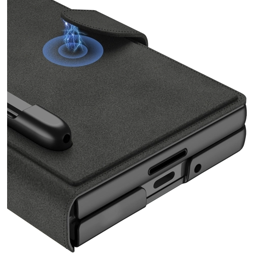 Samsung Galaxy Z Fold 7 Kılıf Kamera Korumalı Karbon Tasarımlı Kıpta Kalemli Fest Kapak - Titanyum