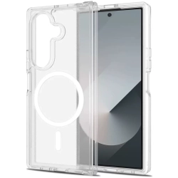 Samsung Galaxy Z Fold 7 Kılıf Magsafe Şarj Özellikli Şeffaf Sert PC Embos Kapak - Şeffaf