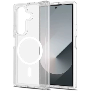 Samsung Galaxy Z Fold 7 Kılıf Magsafe Şarj Özellikli Şeffaf Sert PC Embos Kapak - Şeffaf