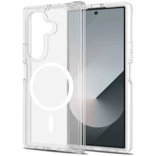 Samsung Galaxy Z Fold 7 Kılıf Magsafe Şarj Özellikli Şeffaf Sert PC Embos Kapak - Şeffaf