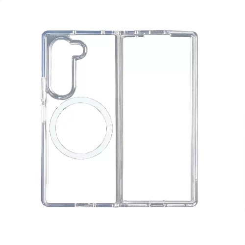 Samsung Galaxy Z Fold 7 Kılıf Magsafe Şarj Özellikli Şeffaf Sert PC Embos Kapak - Şeffaf