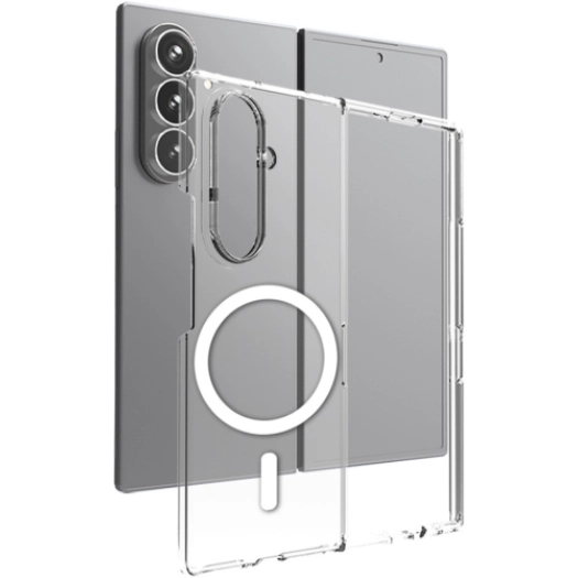 Samsung Galaxy Z Fold 7 Kılıf Magsafe Şarj Özellikli Şeffaf Tek Kamera Çerçeveli Porto Kapak - Şeffaf