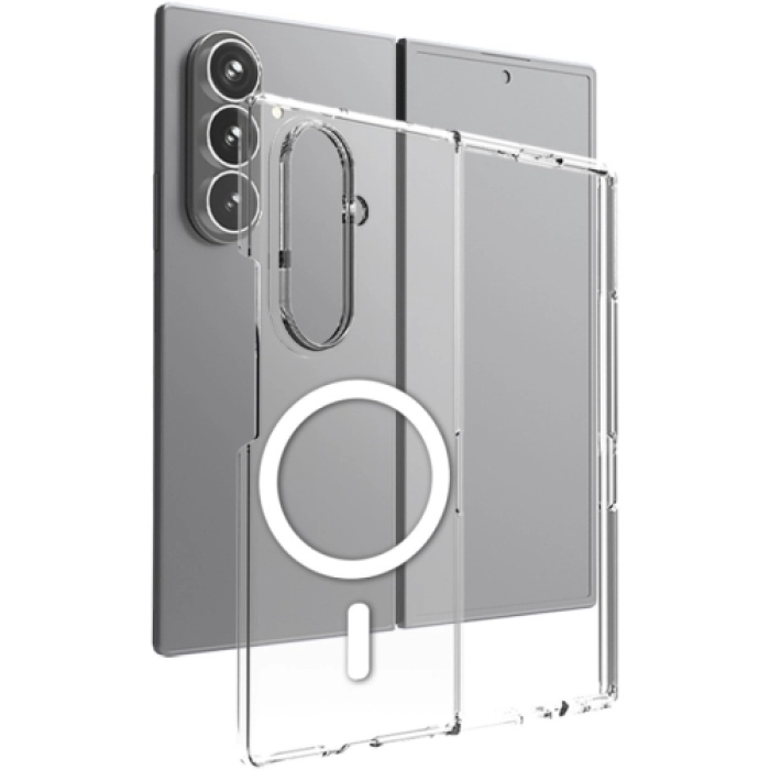 Samsung Galaxy Z Fold 7 Kılıf Magsafe Şarj Özellikli Şeffaf Tek Kamera Çerçeveli Porto Kapak - Şeffaf