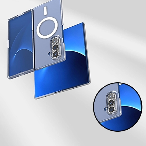Samsung Galaxy Z Fold 7 Kılıf Magsafe Şarj Özellikli Şeffaf Tek Kamera Çerçeveli Porto Kapak - Şeffaf