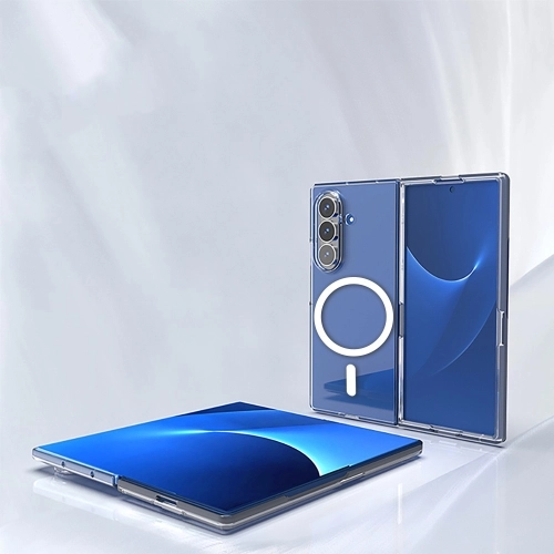 Samsung Galaxy Z Fold 7 Kılıf Magsafe Şarj Özellikli Şeffaf Tek Kamera Çerçeveli Porto Kapak - Şeffaf