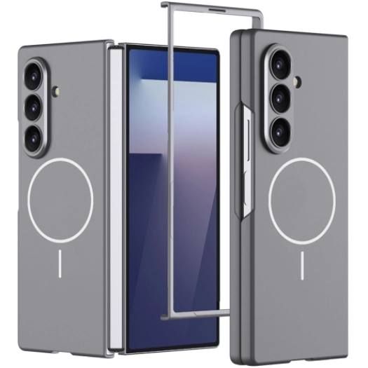 Samsung Galaxy Z Fold 7 Kılıf Magsafe Uyumlu Kıpta Kablosuz Şarj Destekli Kapak - Gri