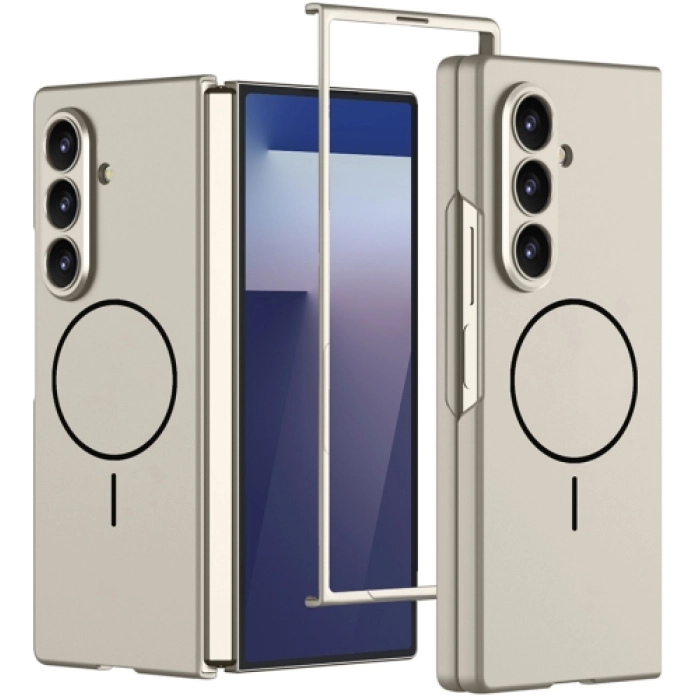 Samsung Galaxy Z Fold 7 Kılıf Magsafe Uyumlu Kıpta Kablosuz Şarj Destekli Kapak - Titanyum